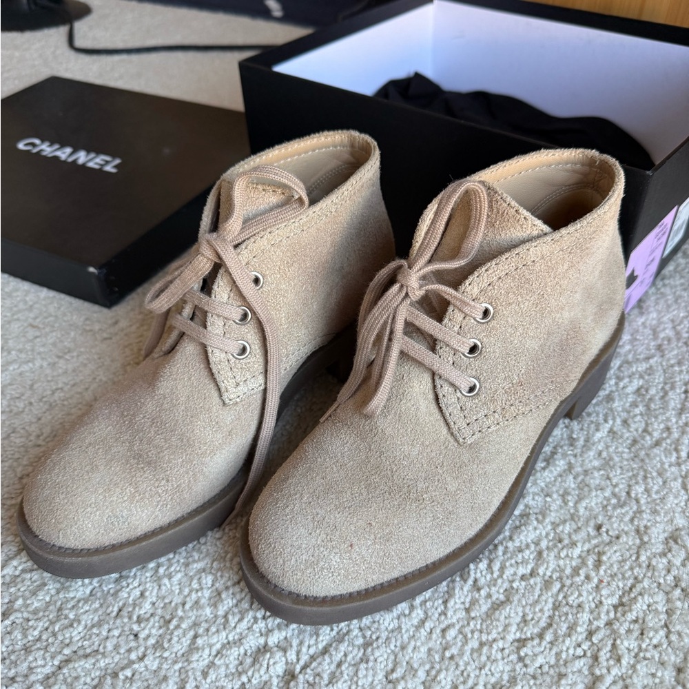 CHANEL Women's Beige Suede Ankle Boots